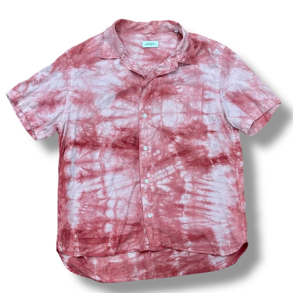 Saturdays NYC Men's Size M Alpons Mineral Wash Short Sleeve Button Shirt Tie-Dye